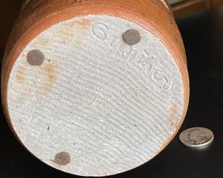 Gunther Pottery Stoneware Studio Pottery Glaze Ribbed Vase	12in H x 5in Diameter at widest	
