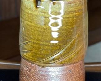 Gunther Pottery Stoneware Studio Pottery Glaze Ribbed Vase	12in H x 5in Diameter at widest	
