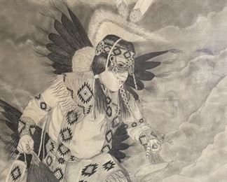 *Original* Art Wayne Eagleboy  When the Son Takes Over Pencil Native American	Frame: 28.5x28.5x1.5in	
