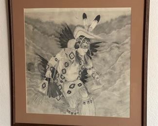 *Original* Art Wayne Eagleboy  When the Son Takes Over Pencil Native American	Frame: 28.5x28.5x1.5in	

