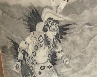 *Original* Art Wayne Eagleboy  When the Son Takes Over Pencil Native American	Frame: 28.5x28.5x1.5in	
