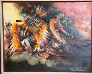 *Original* Oil Painting Tommy Montoya The Return From The Sun Tewa San Juan Ts'áy Tas	Frame: 29.5in x 35.5x2in	HxWxD
