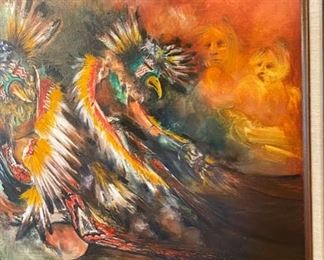 *Original* Oil Painting Tommy Montoya The Return From The Sun Tewa San Juan Ts'áy Tas	Frame: 29.5in x 35.5x2in	HxWxD
