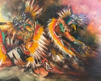 *Original* Oil Painting Tommy Montoya The Return From The Sun Tewa San Juan Ts'áy Tas	Frame: 29.5in x 35.5x2in	HxWxD
