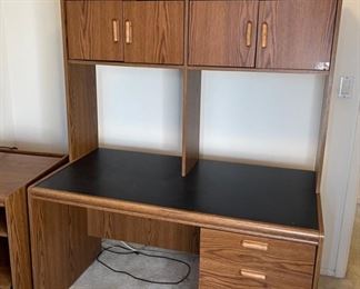 AS-IS Faux Wood Veneer Desk with shelf	62x49x27in	HxWxD
