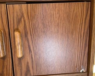 AS-IS Faux Wood Veneer Desk with shelf	62x49x27in	HxWxD
