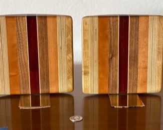 #1 Artist Made Hard Wood Bookends PAIR	6.75x6.75x1.25in	HxWxD
