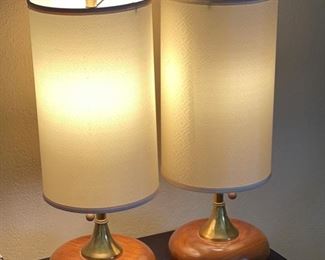 2pc MCM VH Woolums Teak Wood Lamps PAIR	19.5in H x 7in Diameter	
