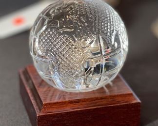 Waterford Crystal Globe paperweight on stand	3.25in Diameter	
