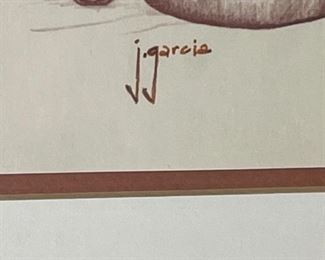 John D. Garcia Native American Boy w/ Drum Framed Print Santa Clara, New Mexico Pueblo artist	16x14in	