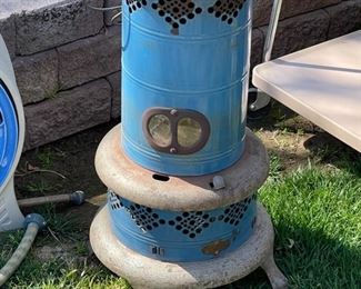 Vintage Blue Kerosene Smokeless Oil Heater	24in H x 10in Diameter at top	

