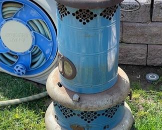 Vintage Blue Kerosene Smokeless Oil Heater	24in H x 10in Diameter at top	
