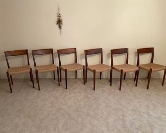 6pc MCM Niels Moller Svegards  Markaryd Teak Wood Chairs Scandinavian	30in.x16in.x18in	HxWxD
