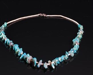 Native American Chunky Turquoise Heishi Necklace Nugget	 27in Long	