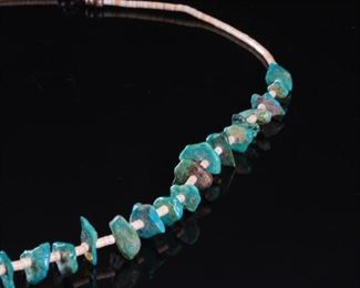 Native American Chunky Turquoise Heishi Necklace Nugget	 27in Long	