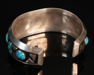 Jimmy Herald Navajo Hopi Silver Overlay & Turquoise Cuff Bracelet Native American Jimmie	6.5in	
