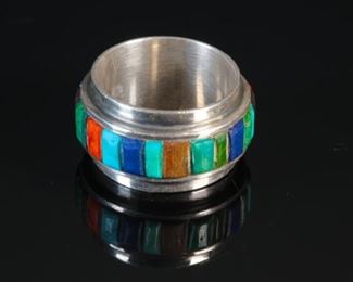 Authentic Hopi Charles Loloma Multistone Silver Ring Native American	SZ: 6.5	
