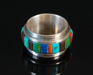 Authentic Hopi Charles Loloma Multistone Silver Ring Native American	SZ: 6.5	
