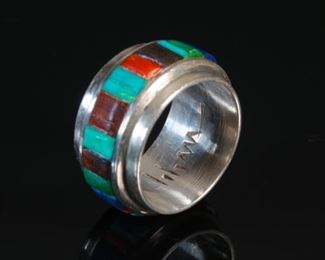 Authentic Hopi Charles Loloma Multistone Silver Ring Native American	SZ: 6.5	
