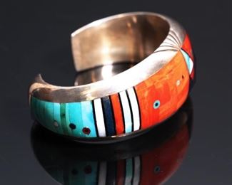 Authentic Jesse Monongye Silver Multi-Stone Cuff Bracelet Hopi Navajo Native American	6in	
