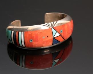 Authentic Jesse Monongye Silver Multi-Stone Cuff Bracelet Hopi Navajo Native American	6in	
