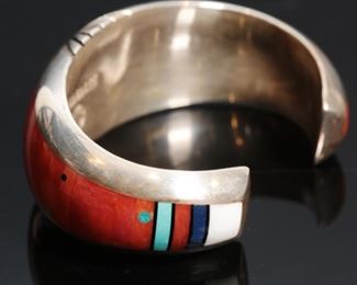Authentic Jesse Monongye Silver Multi-Stone Cuff Bracelet Hopi Navajo Native American	6in	
