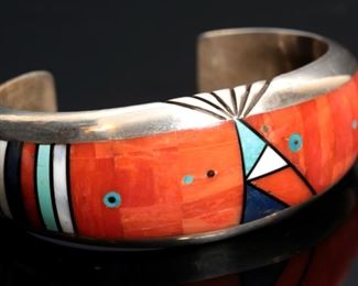 Authentic Jesse Monongye Silver Multi-Stone Cuff Bracelet Hopi Navajo Native American	6in	
