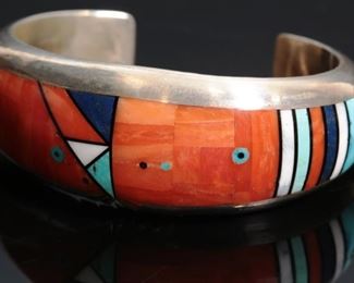 Authentic Jesse Monongye Silver Multi-Stone Cuff Bracelet Hopi Navajo Native American	6in	
