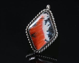Navajo Hoskie Nez Silver & Red Jasper Pendant/Brooch Pin	41x26x13mm	
