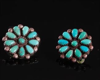 Zuni Silver & Turquoise Petit Point Clip-On earrings	16mm Diameter	
