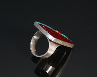Hopi Duane Maktima Multi Stone Inlay Ring Native American	Sz: 7	

