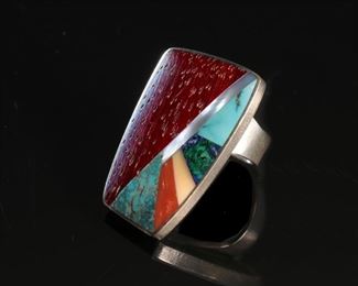 Hopi Duane Maktima Multi Stone Inlay Ring Native American	Sz: 7	
