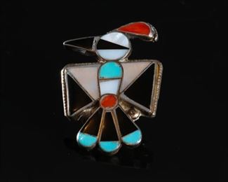Zuni Multi Stone Inlay Bird Pendant Brooch Pin Native American Silver	39x26mm	
