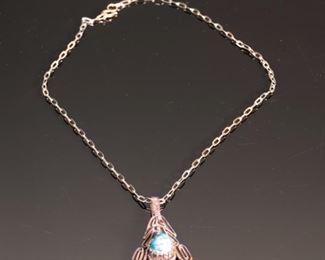 Navajo Leo Lee Yazzie Silver & Turquoise Pendant Necklace	49x26mm 18in Long	
