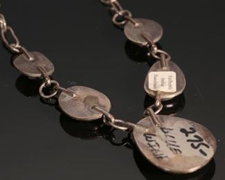 Navajo Turquoise & Silver Necklace Pendant Native American	Lg Stone: 30x24mm 20in Long	
