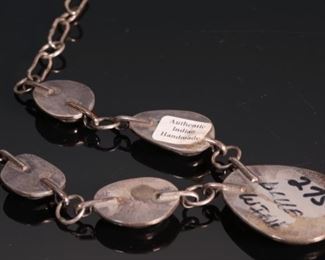 Navajo Turquoise & Silver Necklace Pendant Native American	Lg Stone: 30x24mm 20in Long	
