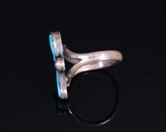 Navajo Turquoise & Silver Ring Native American	Sz: 6	