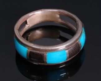 PS  Navajo Turquoise, JET & Silver Ring Native American	SZ: 9.75	

