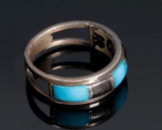 PS  Navajo Turquoise, JET & Silver Ring Native American	SZ: 9.75	

