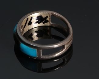 PS  Navajo Turquoise, JET & Silver Ring Native American	SZ: 9.75	

