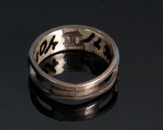 PS  Navajo Turquoise, JET & Silver Ring Native American	SZ: 9.75	
