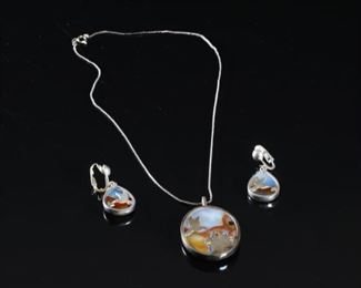 Set Sterling Silver & Stone Hummingbird Silhouette pendant	Pendant: 49x31mm 18in Long	
