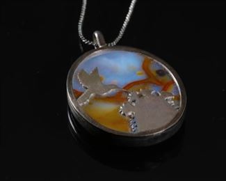 Set Sterling Silver & Stone Hummingbird Silhouette pendant	Pendant: 49x31mm 18in Long	
