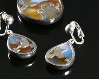 Set Sterling Silver & Stone Hummingbird Silhouette pendant	Pendant: 49x31mm 18in Long	
