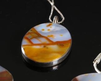 Set Sterling Silver & Stone Hummingbird Silhouette pendant	Pendant: 49x31mm 18in Long	
