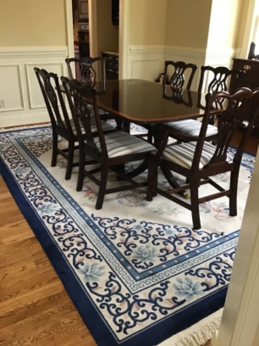 Stickley Dining Table & 6 Chairs, 2 leaves and complete pad set.