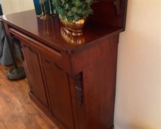 12- $275 - Antique small mahogany cabinet 35”L x 15”D x 44 ½”T 	
