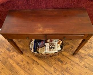 13- $125 -Sofa table – small discoloration on top – two side by side drawer - 40” L x 15”D x 36”H 			