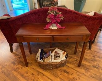 13- $125 -Sofa table – small discoloration on top – two side by side drawer - 40” L x 15”D x 36”H 						
