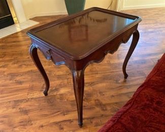 15- $150 - Coffee table with curved apron and cabriole legs, 2 side pulls 30”L x 20”D x 26 ½”H		